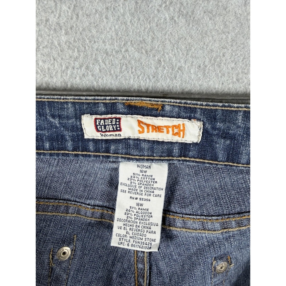 Faded Glory Jeans Womens 16W Blue‎ Straight Crop Stretch Embroidered Pockets - Picture 3 of 10